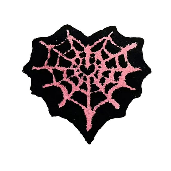 Spider Web Bath Mat, Gothic Heart Halloween Rug, Pink Black Washable Non-Slip Goth Bath Mat for Bathroom, Front Door, Bedroom, Kitchen, L