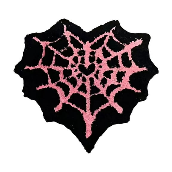 Spider Web Bath Mat, Gothic Heart Halloween Rug, Pink Black Washable Non-Slip Goth Bath Mat for Bathroom, Front Door, Bedroom, Kitchen, S
