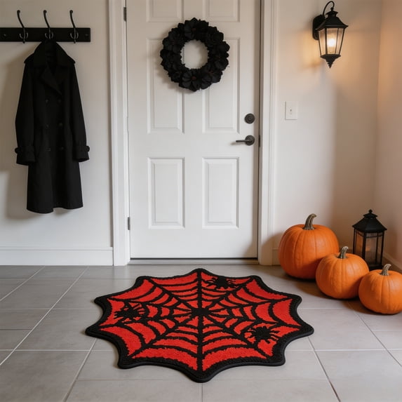Spider- Web Bath Mat, Halloween Bath Mat Non-Slip Rugs Spiderweb Rug Machine Washable Goth Area Rugs Gothic Rug for Front Door, Bedroom, Living Home