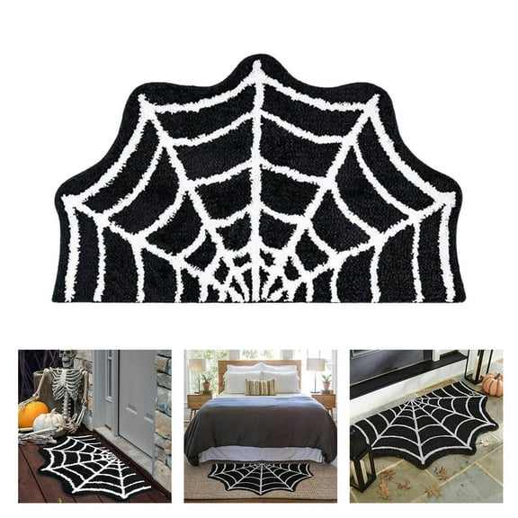 Spider Web Bath Mat Rug, 15.74*23.62 Inch Halloween Bathing Mat Non- Rugs, Gothic Bathroom Rug, Washable Non Mat for Front Door, Kitchen, Living Room