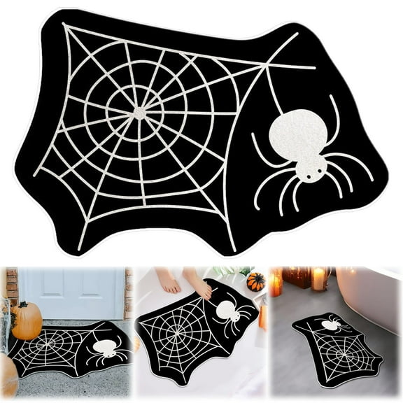 Spider Web Bath Mat Rug,23.6*35.4 Inch Halloween Bathing Mat Non - Slip Rugs,Spiderweb Gothic Area Carpet,Goth Rug for Front Door,Kitchen,Living Room,Bedroom,Machine Washable