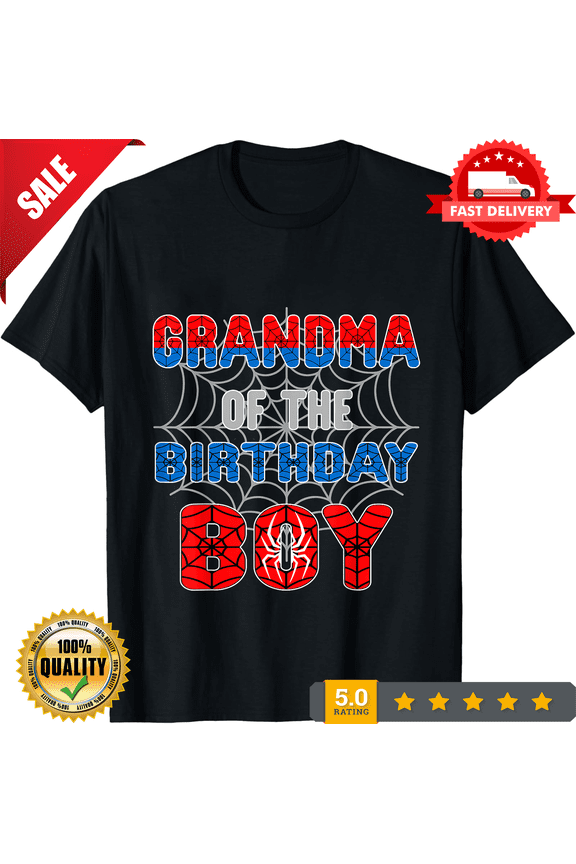 Spider Web Birthday Party Grandma of The Birthday Boy T-Shirt Gift for Dad, Mom,, NEW INSTOCK-TH77923