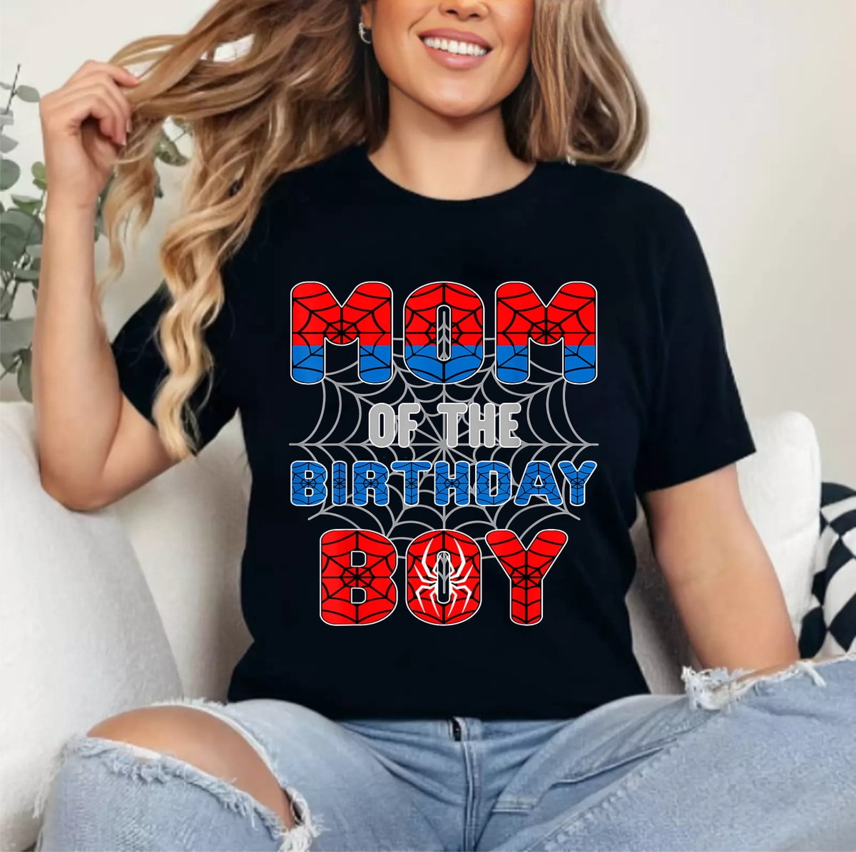 Simple Layout Ad Spider Web Birthday Party Mom Of The Birthday Boy Design T-Shirt ...