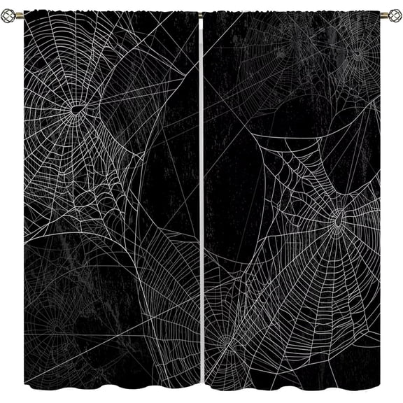 Spider Web Black Halloween Curtains 84 x 84 Inch Kids Bedroom Living Room Play Room 2 Panels Set