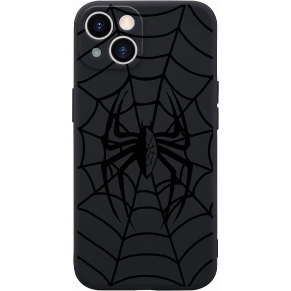 Spider Web Black Phone Case for iPhone 14 Black Cobweb Case Cover Liquid Silicone Soft Gel Rubber Matt Phone Cover with Microfiber Lining Protective Cover