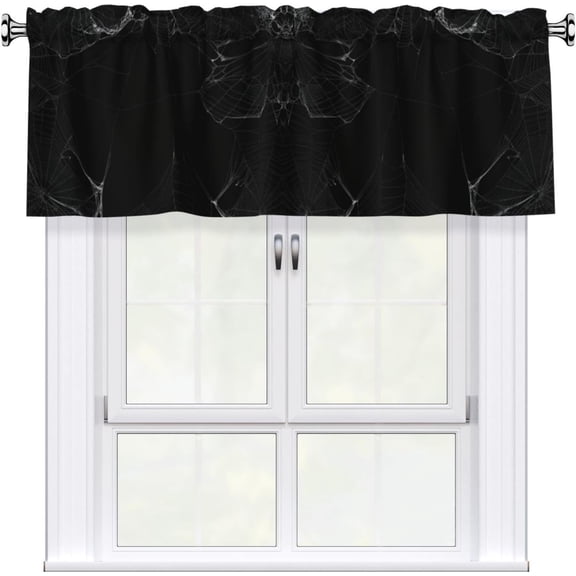 Spider Web Black White Kitchen Curtains for Windows - Short Curtains Valances for Windows Bathroom & Kitchen Window Curtain Valance for Living Room with 3" Rod Pocket Home Decor Curtains 54 X 18 in