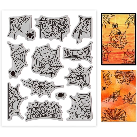 Spider Web Border Cling Rubber Stamp 7.09x8.66inch Spider Web EVA Stamps Embossing Stamp Seal Rubber Stamps for DIY Scrapbooking and Card Making Paper Craft Decor Mixed Color