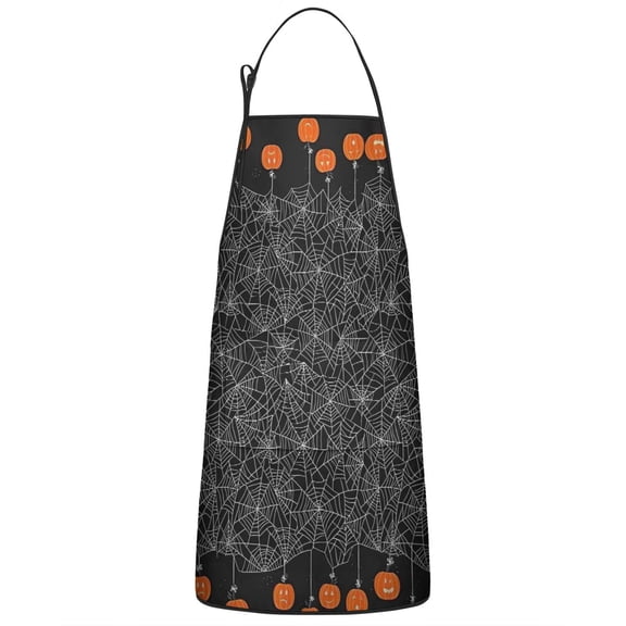 Spider Web Border Halloween Pattern Apron-Garden Aprons for Women with Pockets-Cotton Linen Waterproof Kitchen Cooking Gardening Aprons Adjustable for Kitchen,Cooking,BBQ and Salon 33"x27"