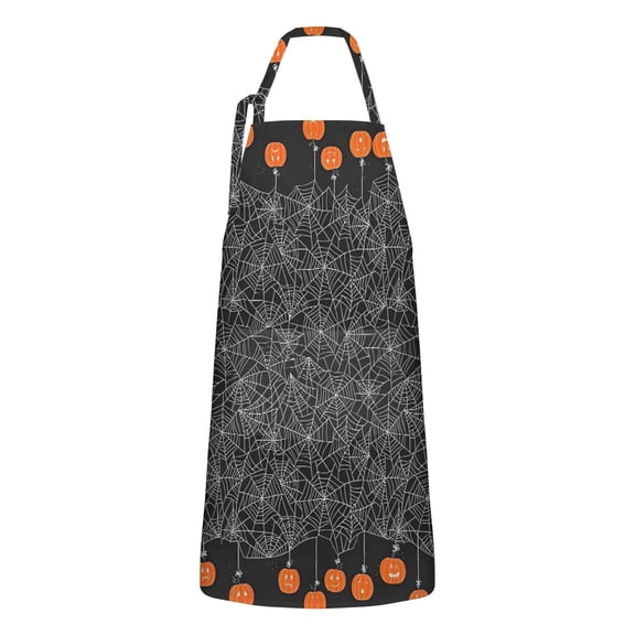 Spider Web Border Halloween Apron-Garden Aprons for Women with Pockets-Cotton Linen Waterproof Kitchen Cooking Gardening Aprons Adjustable for Kitchen,Cooking,BBQ and Salon 32"x27"
