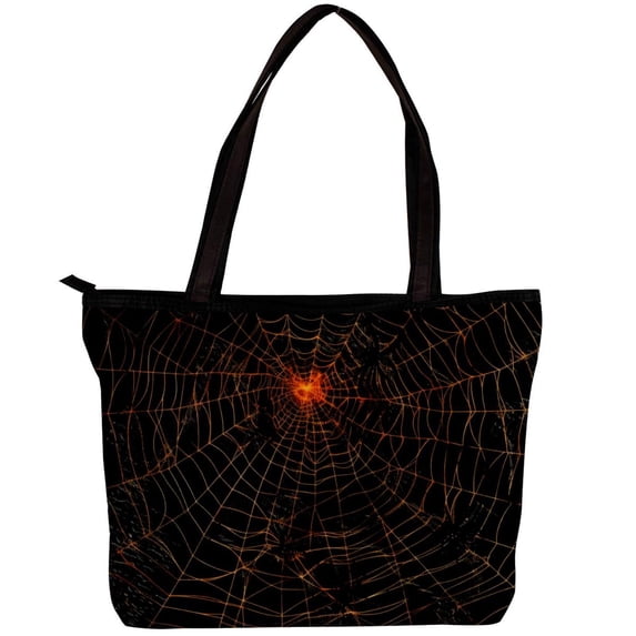 Spider Web Canvas Leather Mix Handheld Handbag Twill Sponge Jeanette 30x10.5x39cm/11.8x4.1x15.4in