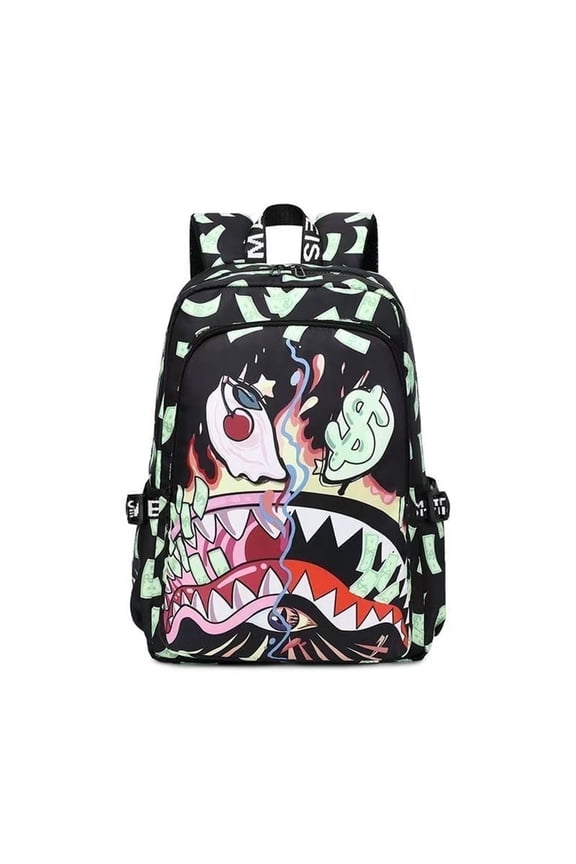 Shark Mouth Fashion Backpack for Boys Girls, Camo Big Capacity Bookbag Travel Laptop Daypack