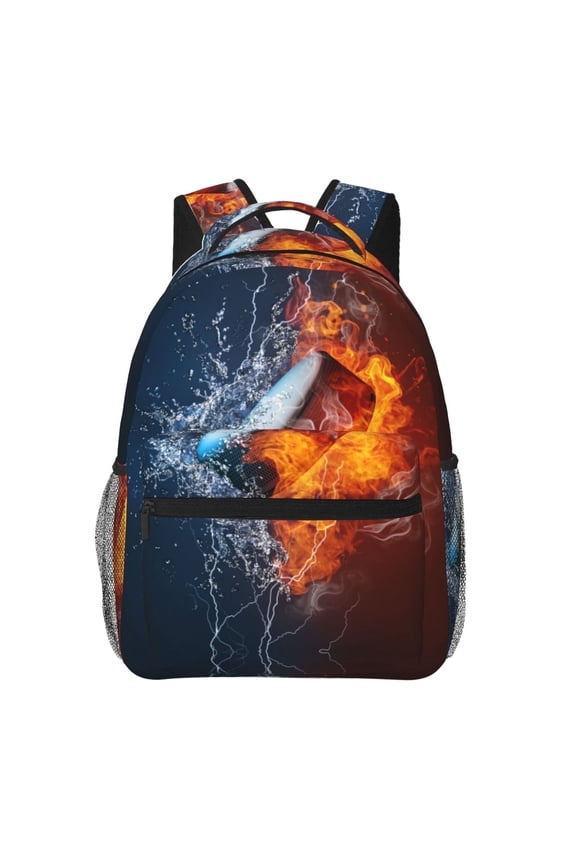 Fire Water Ice Hockey Kids School Backpack for Boys Girls,Travel Laptop Backpacks Book Bag Hiking Camping Daypack Age 5-10