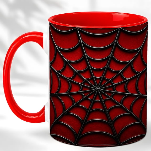 Spider Web Coffee Mug, Red Black Web Mug, Ceramic Cup