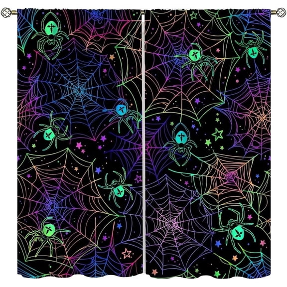 Spider Web Curtains,Halloween Scary Spider Web Colorful Insects Gothic Holiday Curtains for Kids Boys Girls Bedroom Living Room Gothic Style Insects Drapes 2 Panels Size 42 x 54 Inch