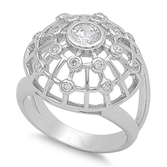 Spider Web Cutout White Cubic Zirconia Promise Ring .925 Sterling Silver Band Jewelry Female Size 9