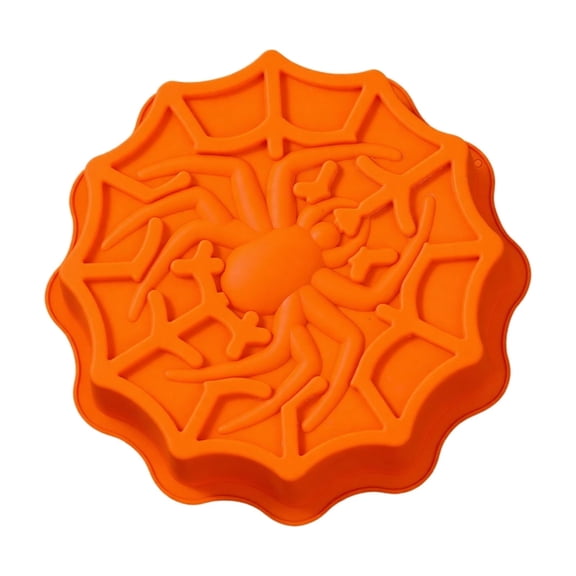Spider Web Decoration Spooky Halloween Decor Indoor Food Grade Silicone Mold Large Spider Web and Spider Baking Pan for Cakes Chocolates Fondant Orange