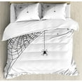 thumbnail image 1 of Spider Web Duvet Cover Set King Size, Cobweb with a Hanging Insect Hand Drawn Style Gothic Design with Flies, Decorative 3 Piece Bedding Set with 2 Pillow Shams, Charcoal Grey White, by Ambesonne, 1 of 3