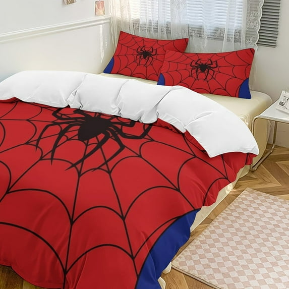 Spider Web Duvet Cover Set Themed Multicolor Polyester Bedding Set for Bedroom Decoration