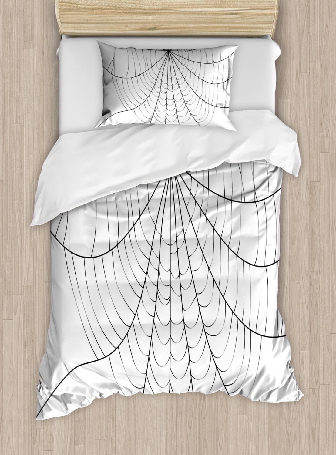 Twin Size Black and White Spider Web Duvet Cover Set