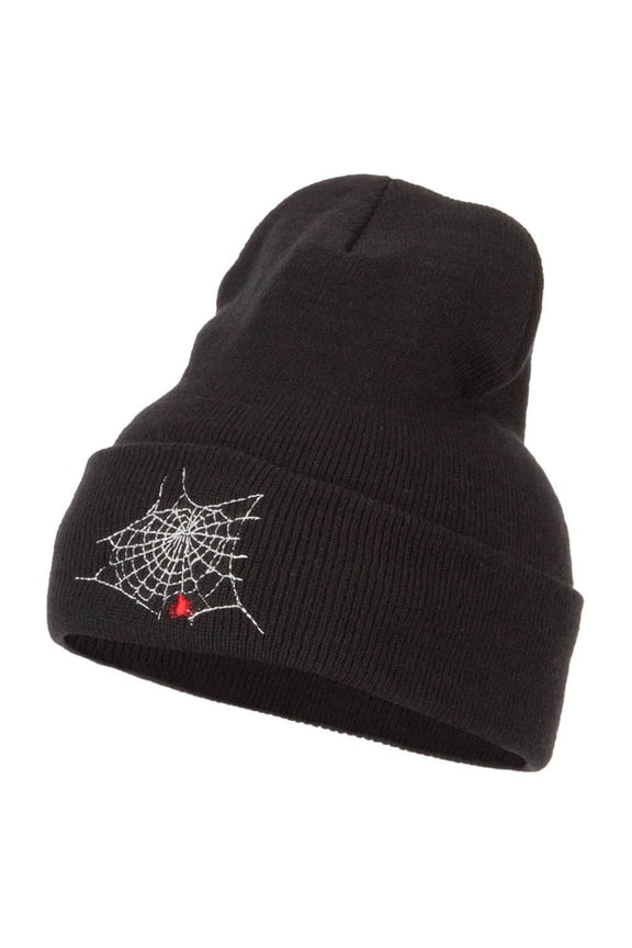 Spider Web Embroidered Long Beanie - Black OSFM