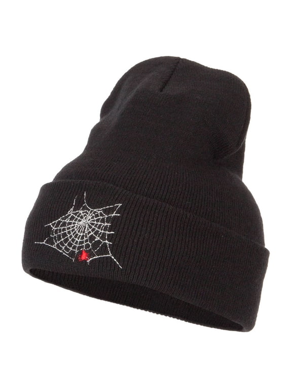 Spider Web Embroidered Long Beanie - Black OSFM