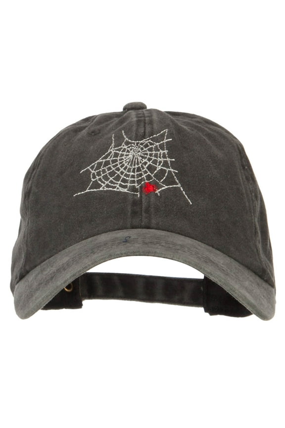 Spider Web Embroidered Unstructured Cotton Cap - Black OSFM