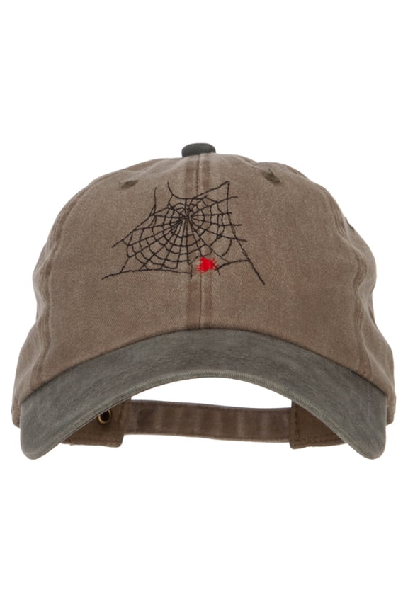 Spider Web Embroidered Unstructured Cotton Cap - Khaki Green OSFM