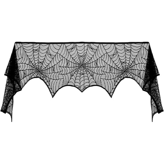 Spider Web Fireplace Scarf - Lace Spider Net Party Decoration Accessories Create A Halloween Atmosphere For Curtain Cobwebs Tablecloth Fireplace Scarf (Black)
