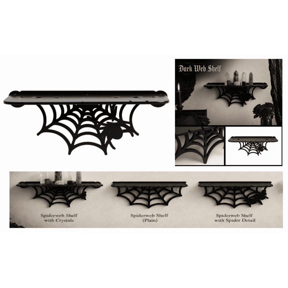 Spider Web Floating Shelf, Black Wood Spider Web Display Shelf, Gothic Spooky Floating Wall Shelf for Home Kitchen Small Trinkets & Decor (A)