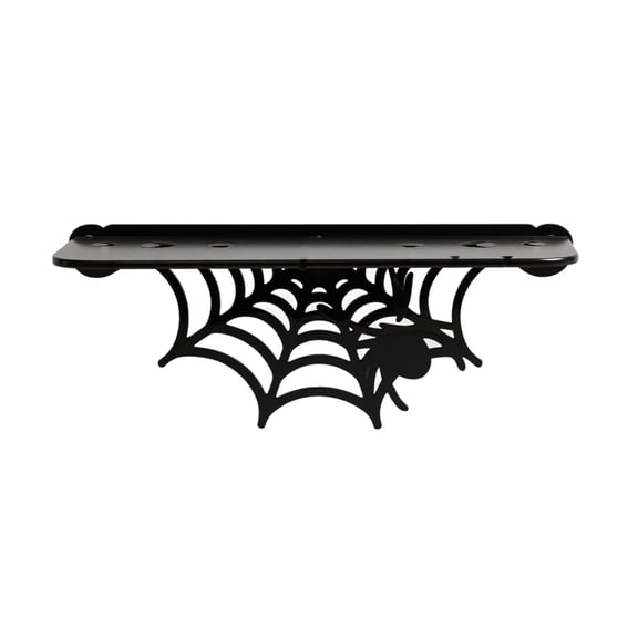 Spider Web Floating Shelf, Black Wooden Gothic Wall Shelf, Halloween Spider Web Display Shelf for Home Kitchen Crystal Storage & Decor (A)
