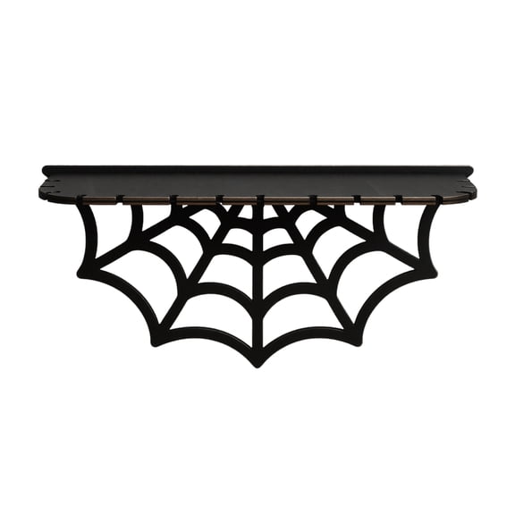 Spider Web Floating Shelf, Black Wooden Gothic Wall Shelf, Halloween Spider Web Display Shelf for Home Kitchen Crystal Storage & Decor (B)
