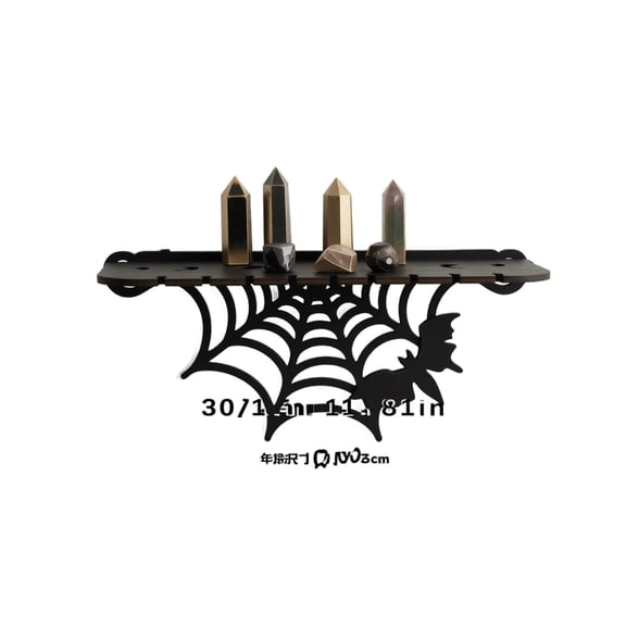Spider Web Floating Shelf, Black Wooden Gothic Wall Shelf, Halloween Spider Web Display Shelf for Home Kitchen Crystal Storage & Decor (C)