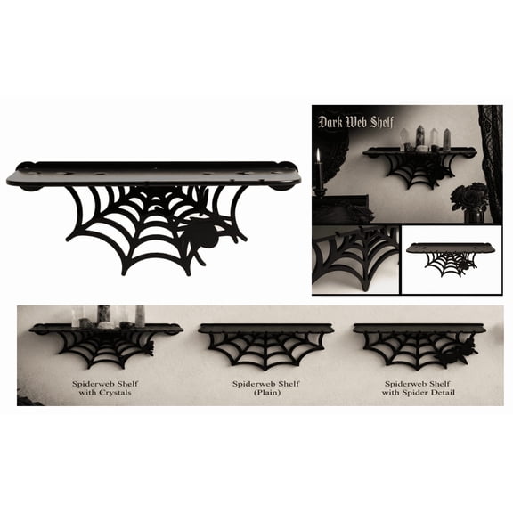 Spider Web Floating Shelf, Wooden Gothic Spider Web Display Shelf, Spooky Halloween Wall Shelf for Crystal Stone & Curiosities Decor (A)