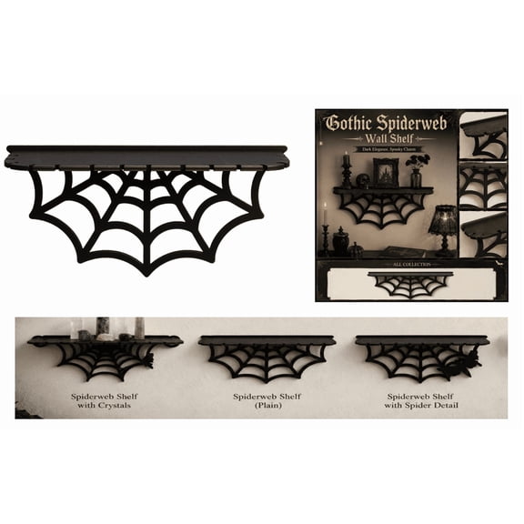 Spider Web Floating Shelf, Wooden Spooky Halloween Wall Display Shelf, Gothic Spider Web Shelf for Curiosities and Home Kitchen Decor (B)
