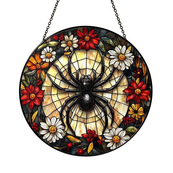 Spider Web Flower Glass Suncatcher for Window, Meadow Inspired Decor, Decorative Hanging Ornament
