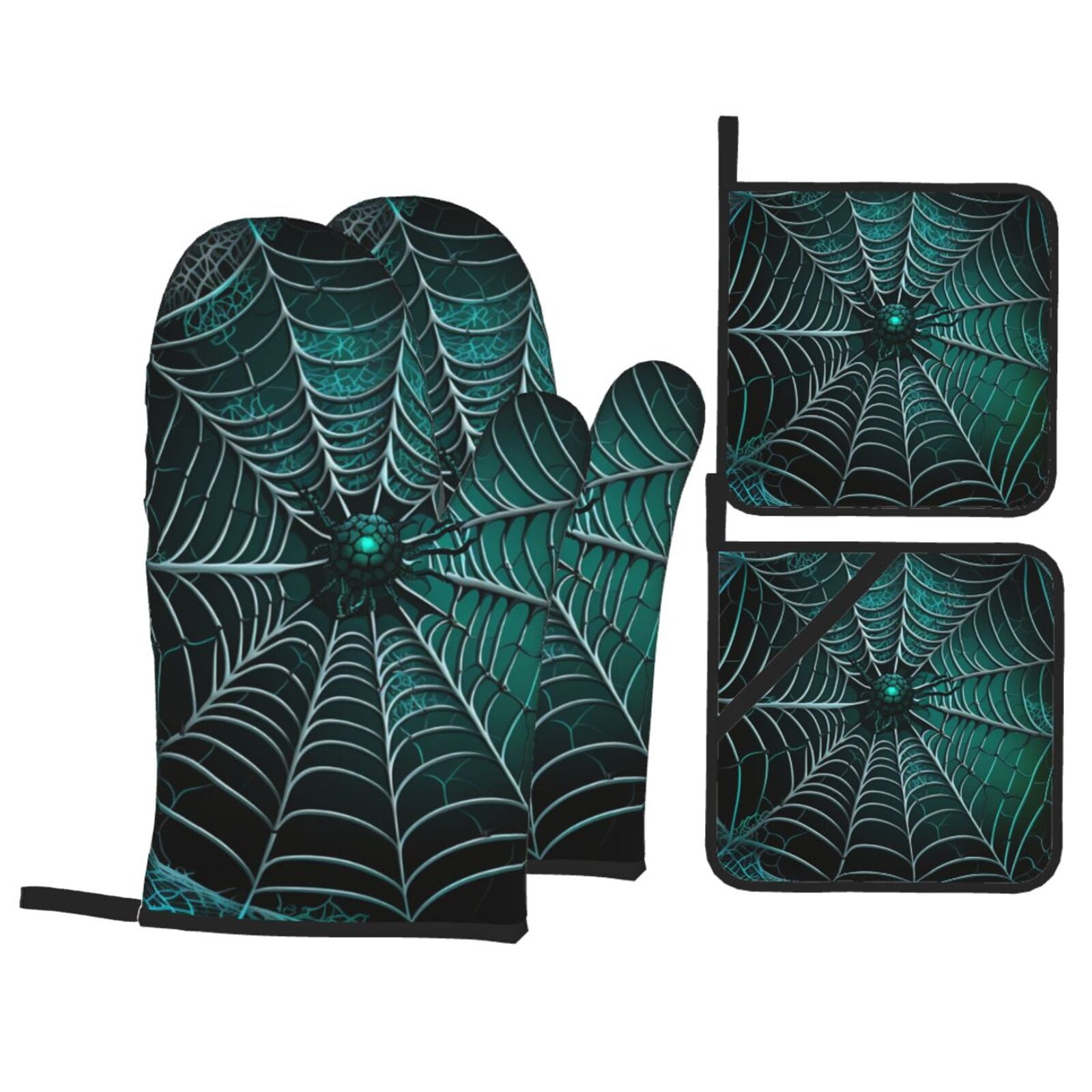 Spider Web Gothic Art 4Pcs Oven Mitts and Pot Holders Sets Oven Kitchen Gloves Hot Pads for Cooking BBQ Baking Grilling