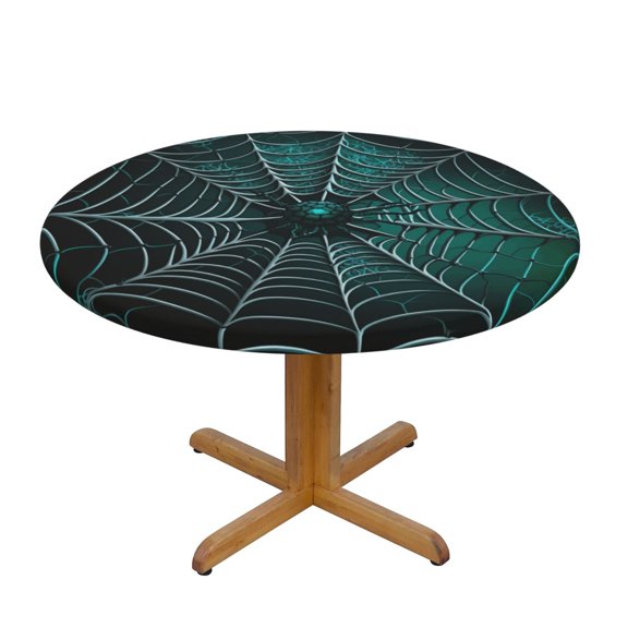 Spider Web Gothic Art Fitted Round Tablecloth 90cm with Elastic Edge, Waterproof Table Cover Furniture Protector for Patio, Dining Room Restaurant