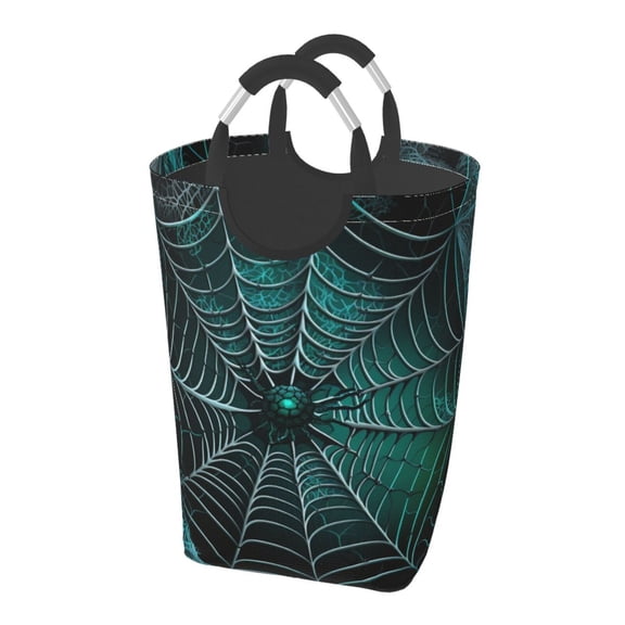 Spider Web Gothic Art Laundry Bag with Handle - Foldable Dirty Clothes Hamper Collapsible Storage Bin