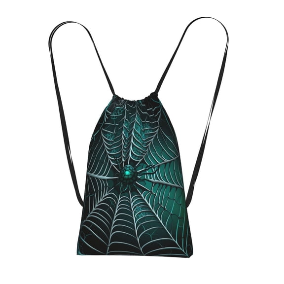 Spider Web Gothic Art Packable Drawstring Backpack, Lightweight Foldable Cinch Storage Bag for Gym Travel Shopping