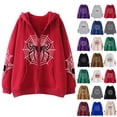 thumbnail image 1 of Spider Web Graphic Zip Up Hoodie Oversized Sweatshirt For Men Women Vintage Y2K Streetwear Long Sleeve Drawstring Casual Jacket Halloween Tops Green S, 1 of 4