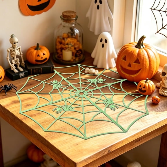 Spider Web Halloween Decorations, Rope Fake Spider Web for Scary , Outdoor Yard, Porch, Wall, and Spooky Hanging Party Decor (Green,12 in)