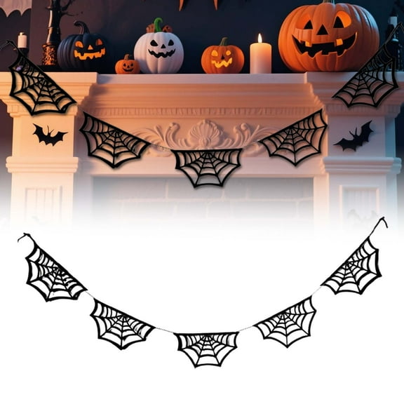 Spider Web Halloween Decorations -Spiderweb Banner Garland for Indoor/Outdoor Decor, Haunted House Party Supplies, Spooky Themed Birthday, Classroom & Fireplace Decorations