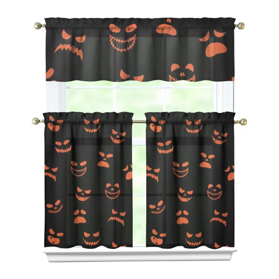 Spider Web Halloween Kitchen Curtains - Gothic Cobweb Pattern Tier and Valance Treatment Panels