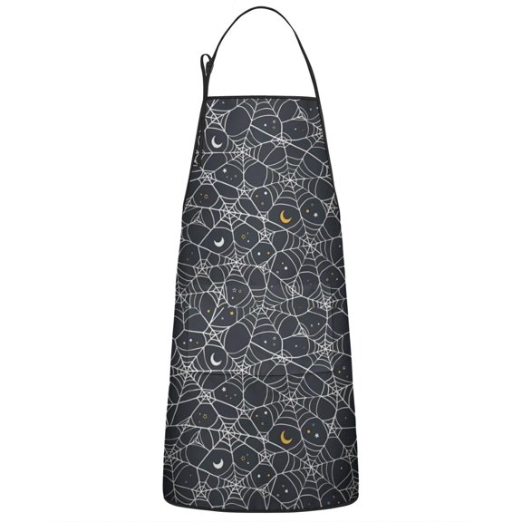 Spider Web Halloween Pattern Apron-Garden Aprons for Women with Pockets-Cotton Linen Waterproof Kitchen Cooking Gardening Aprons Adjustable for Kitchen,Cooking,BBQ and Salon 33"x27"