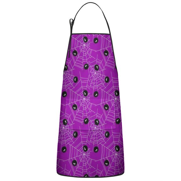 Spider Web Halloween Pattern Apron-Garden Aprons for Women with Pockets-Cotton Linen Waterproof Kitchen Cooking Gardening Aprons Adjustable for Kitchen,Cooking,BBQ and Salon 33"x27"