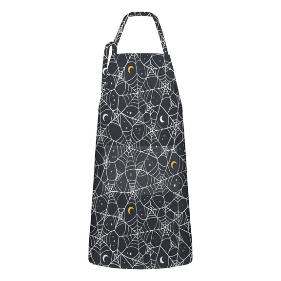 Spider Web Halloween Apron-Garden Aprons for Women with Pockets-Cotton Linen Waterproof Kitchen Cooking Gardening Aprons Adjustable for Kitchen,Cooking,BBQ and Salon 32"x27"