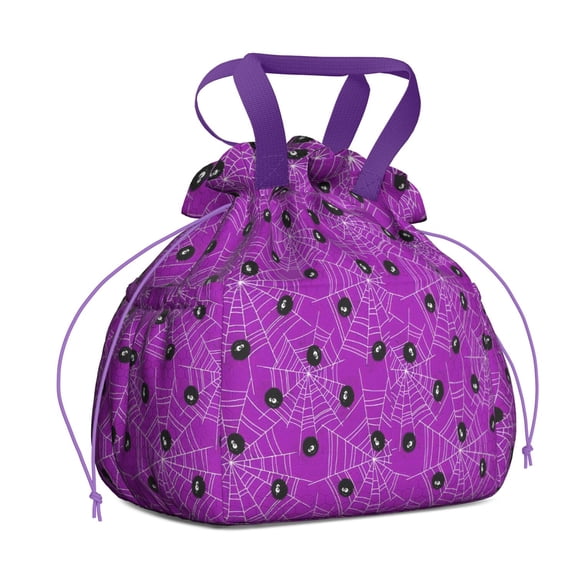 Spider Web Halloween Pattern Drawstring Lunch Bag Women - Drawstring Lunch Bag Insulated for Work Office - Stain-Resistant Large Lunchbags for Women with Multi-Pockets