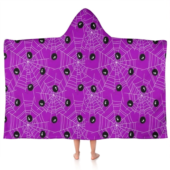 Spider Web Halloween Pattern Hooded Bath Towel,50"x30" for Ages 3 To 12 Kids, Quick Dry Lightweight Soft Microfiber Hood Beach Towel Cover Up for Kids