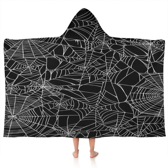 Spider Web Halloween Pattern Hooded Bath Towel，50"x30" for Ages 3 To 12 Kids, Quick Dry Lightweight Soft Microfiber Hood Beach Towel Cover Up for Kids