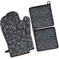 thumbnail image 1 of Spider Web Halloween Pattern Kitchen Oven Mitt and Pot Holder Sets 4 Pcs for Baking, Cooking and Grilling, Heat Resistant Up To 392 °F, 1 of 7